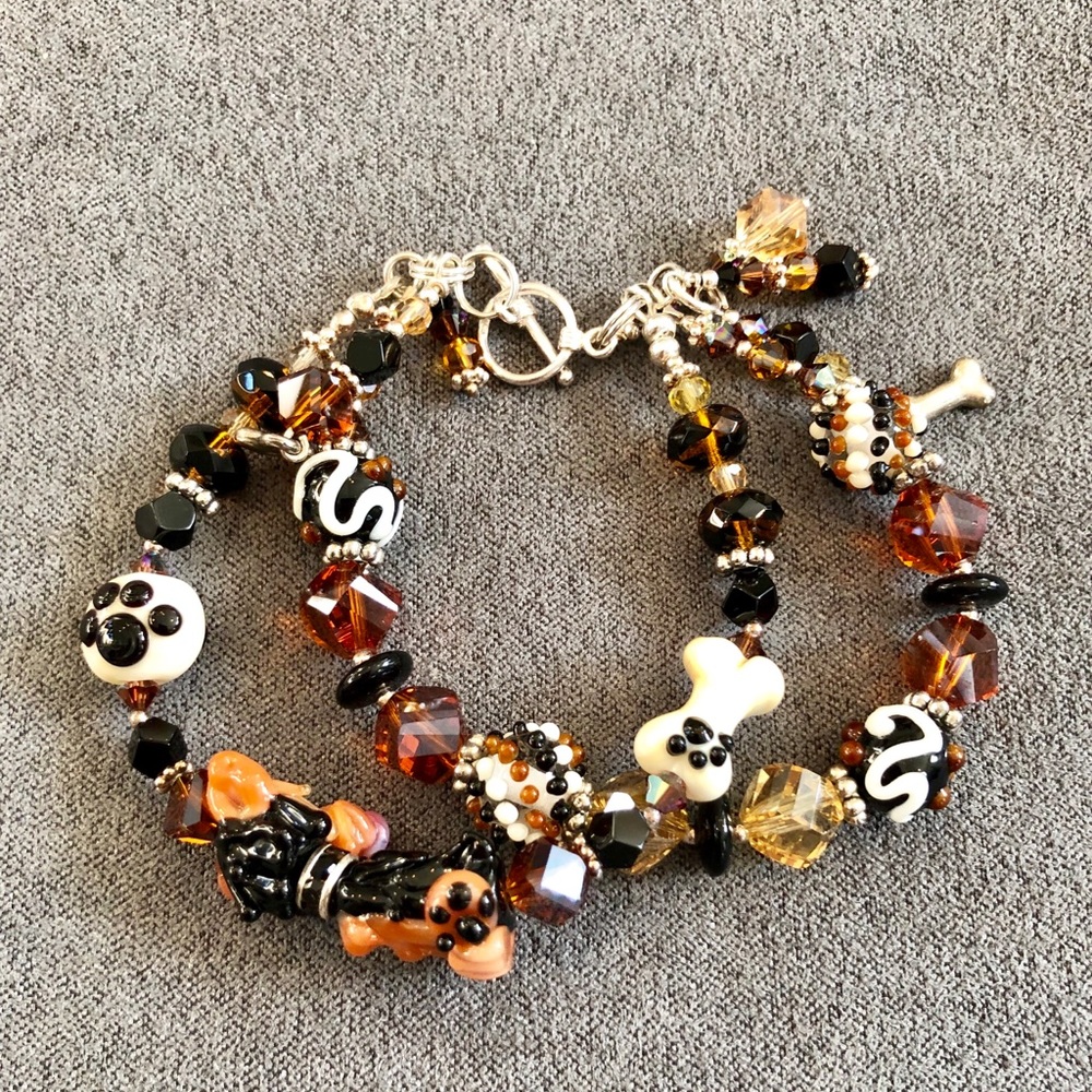 Gorgeous pet theme sterling retro crystal, beaded bracelet.